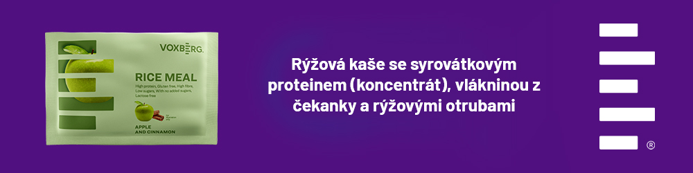 Rýžová kaše se syrovátkovým proteinem (koncentrát), vlákninou z čekanky a rýžovými otrubami.